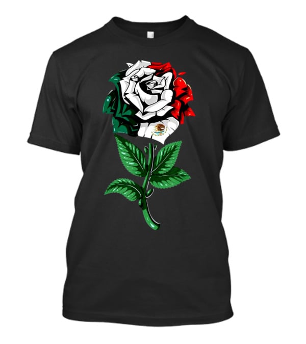 Rose In Colors Of Mexican Flag With Emblem T-Shirt