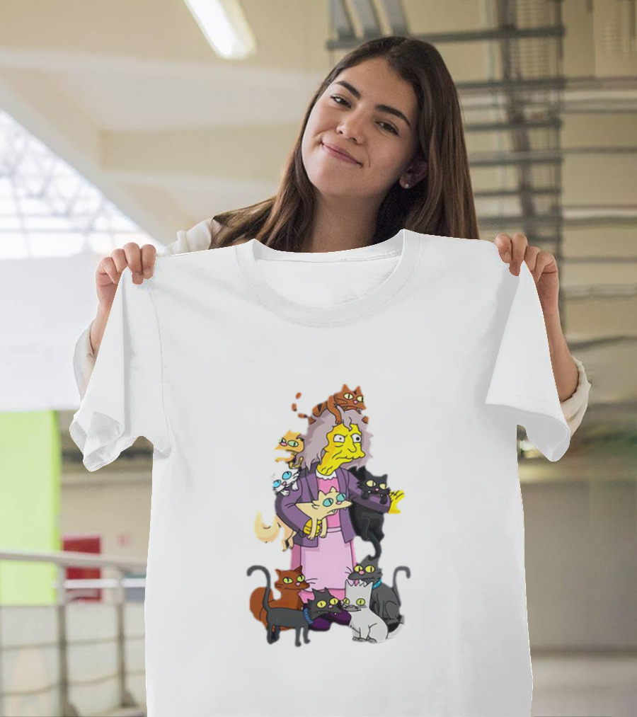 The Simpsons Crazy Cat Lady Surrounded By Mischievous Cats T-Shirt