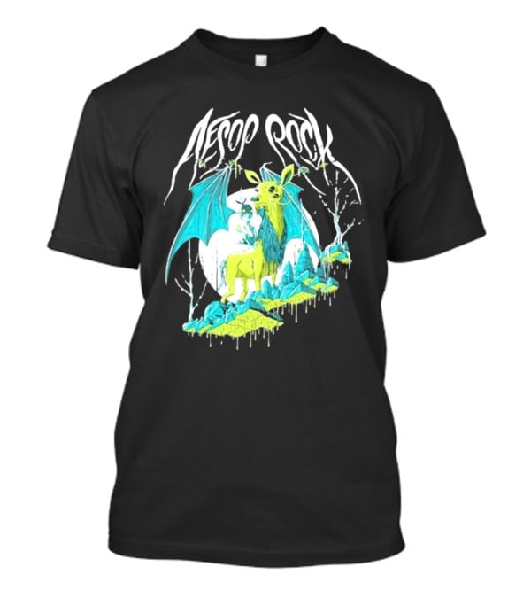 Aesop Rock Mythical Creature With Bat Wings And Moon Background T-Shirt