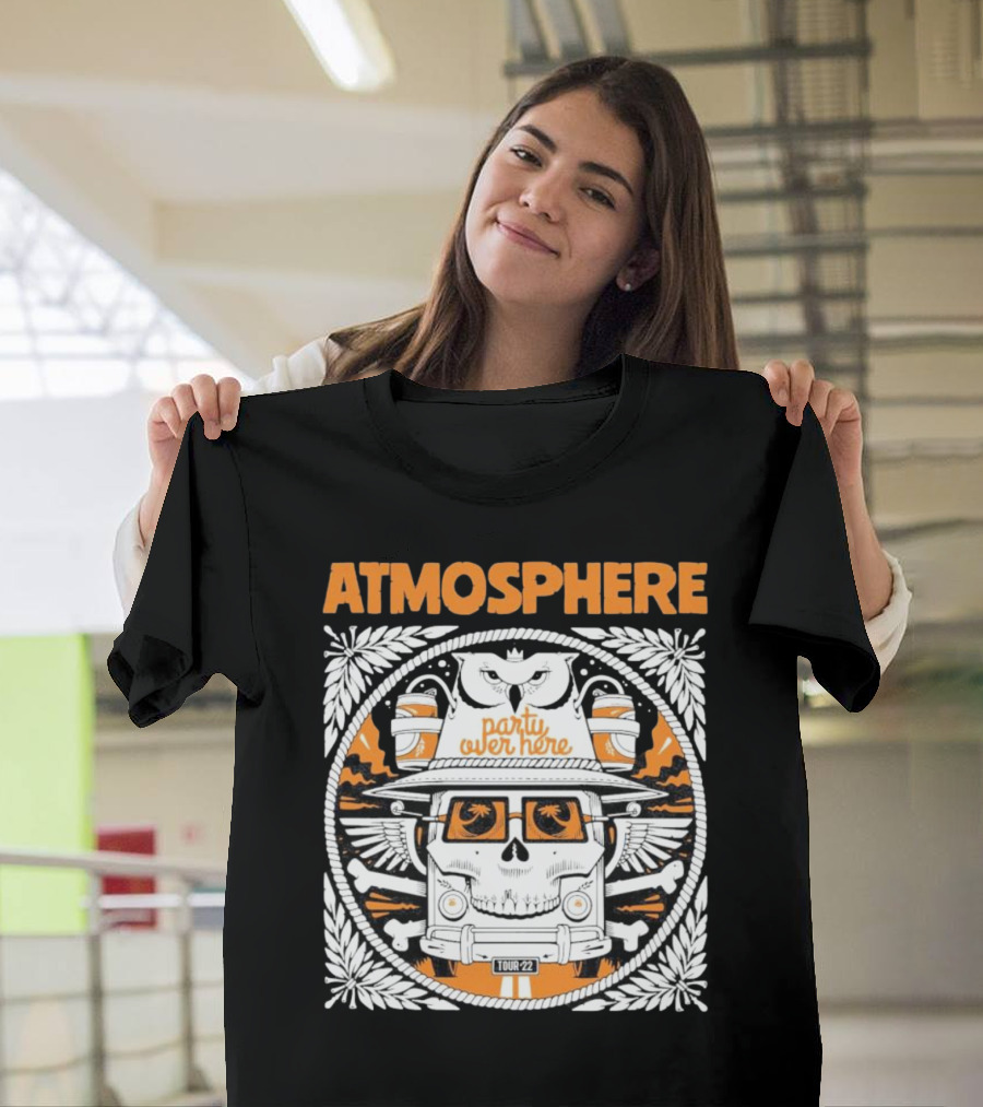 Atmosphere Party Over Here Tour '22 Skull with Sunglasses and Owls T-Shirt