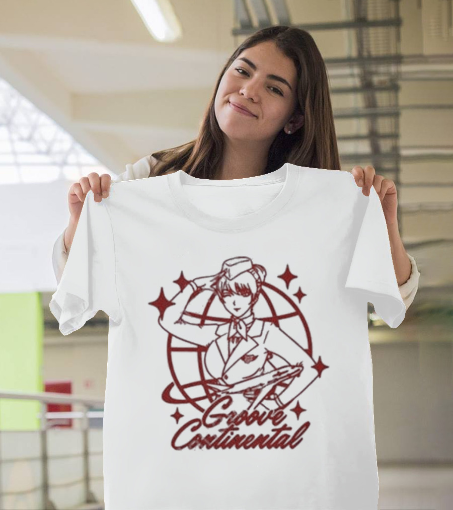 Groove Continental Flight Icon with Stewardess and Global Motif T-Shirt