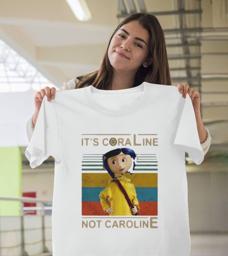 It's Coraline Not Caroline Vintage Button Eyes Yellow Raincoat T-Shirt