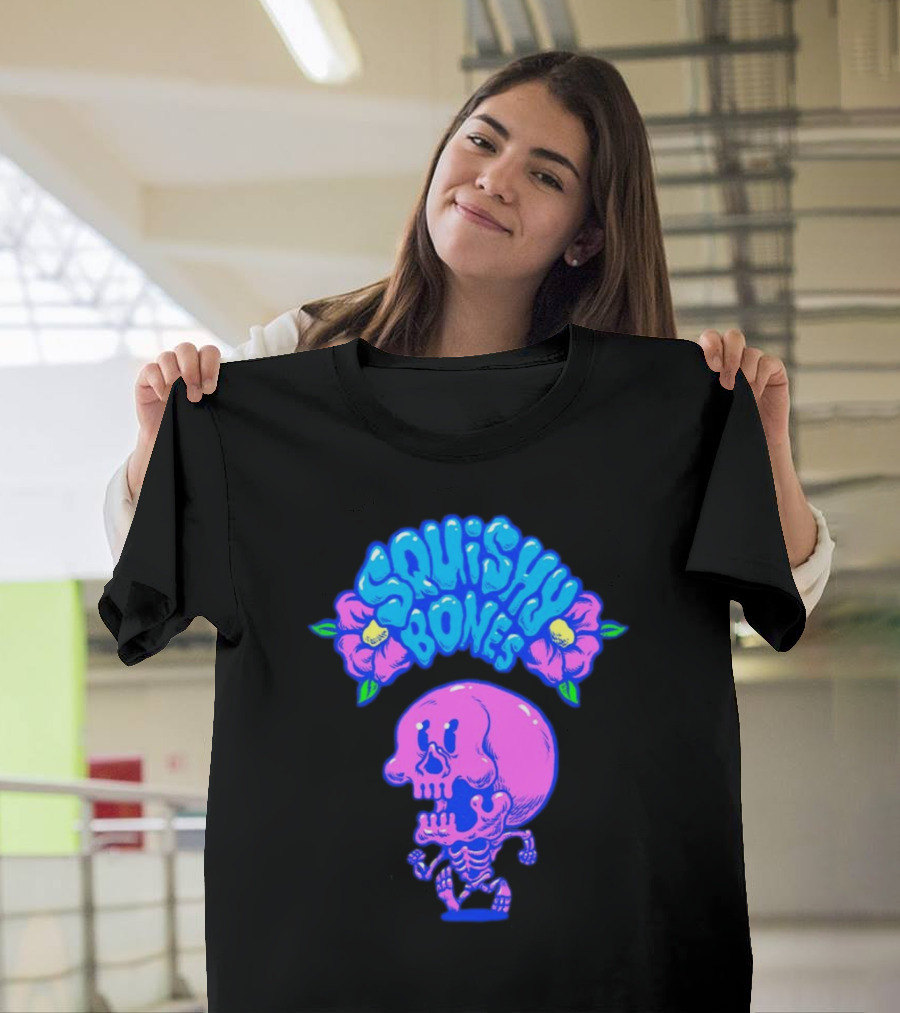 Danny Gonzalez Squishy Bones Vibrant Skull and Flowers Navy T-Shirt