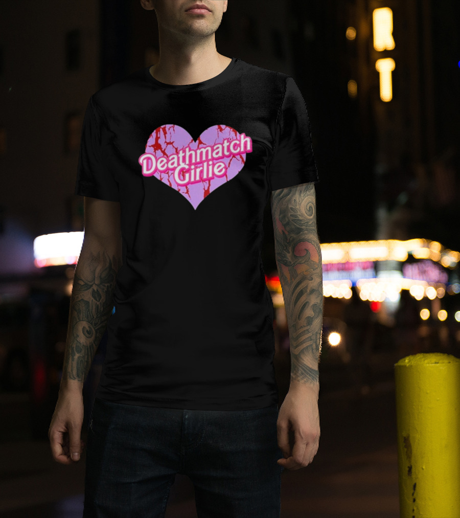 Deathmatch Girlie Heart With Pink And Red Crack T-Shirt