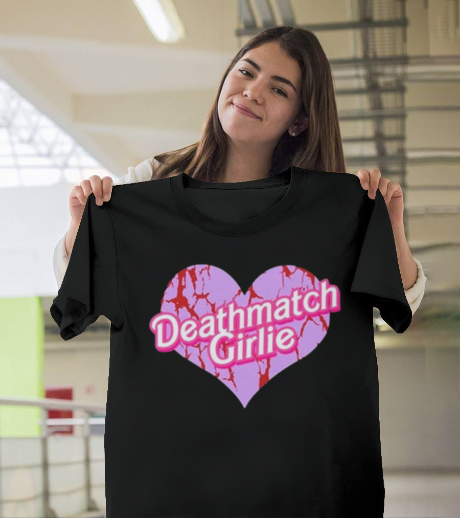 Deathmatch Girlie Heart With Pink And Red Crack T-Shirt