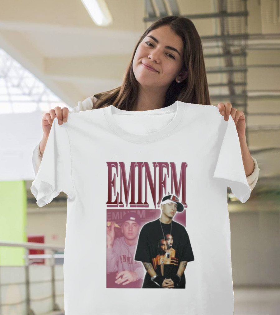 EMINEM Wearing Tupac Images Iconic Hip Hop Crossover T-Shirt