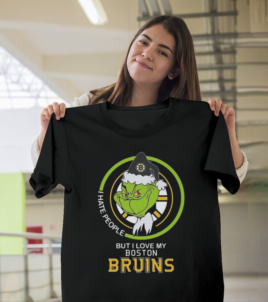 Grinch I Hate People But I Love My Boston Bruins NHL Team Spirit T-Shirt