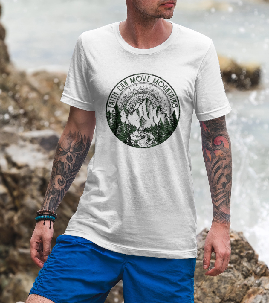Faith Can Move Mountains Mandala Forest Scene T-Shirt