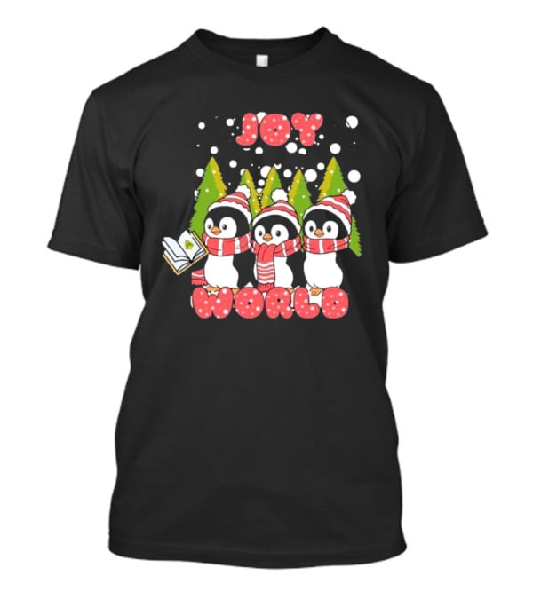 Joy World Penguins Singing With Trees And Snowflakes T-Shirt