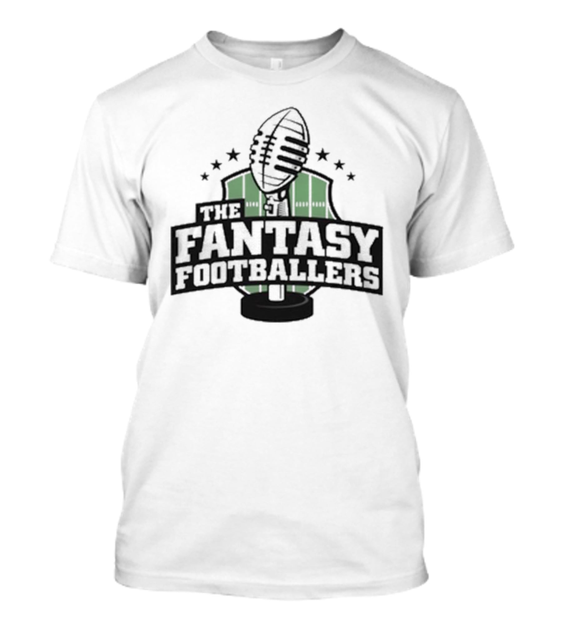 The Fantasy Footballers Podcast Microphone Logo In Green And Black With Stars T-Shirt