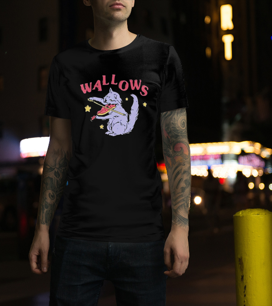 Wallows Cat Playing Fiddle Surrounded By Stars T-Shirt