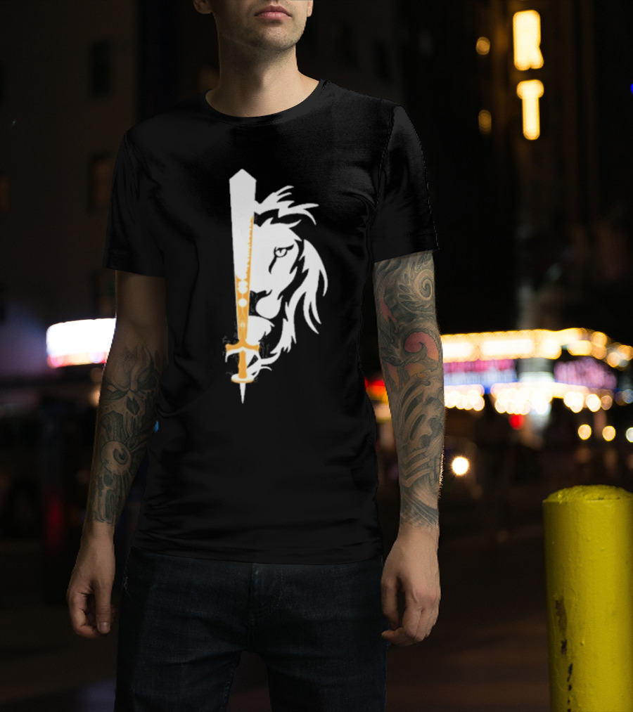 Real Sikh Lion And Sword Blackout Gold T-Shirt