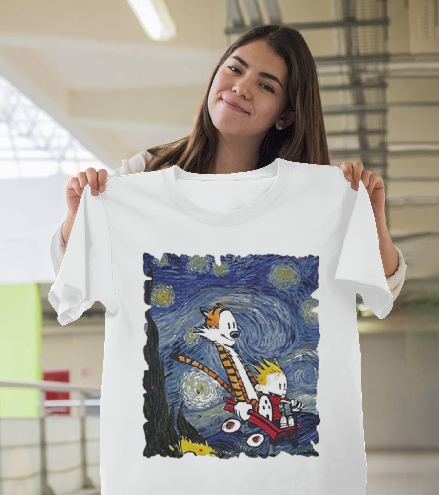 Vincent Van Gogh Starry Night Calvin And Hobbes Wagon T-Shirt