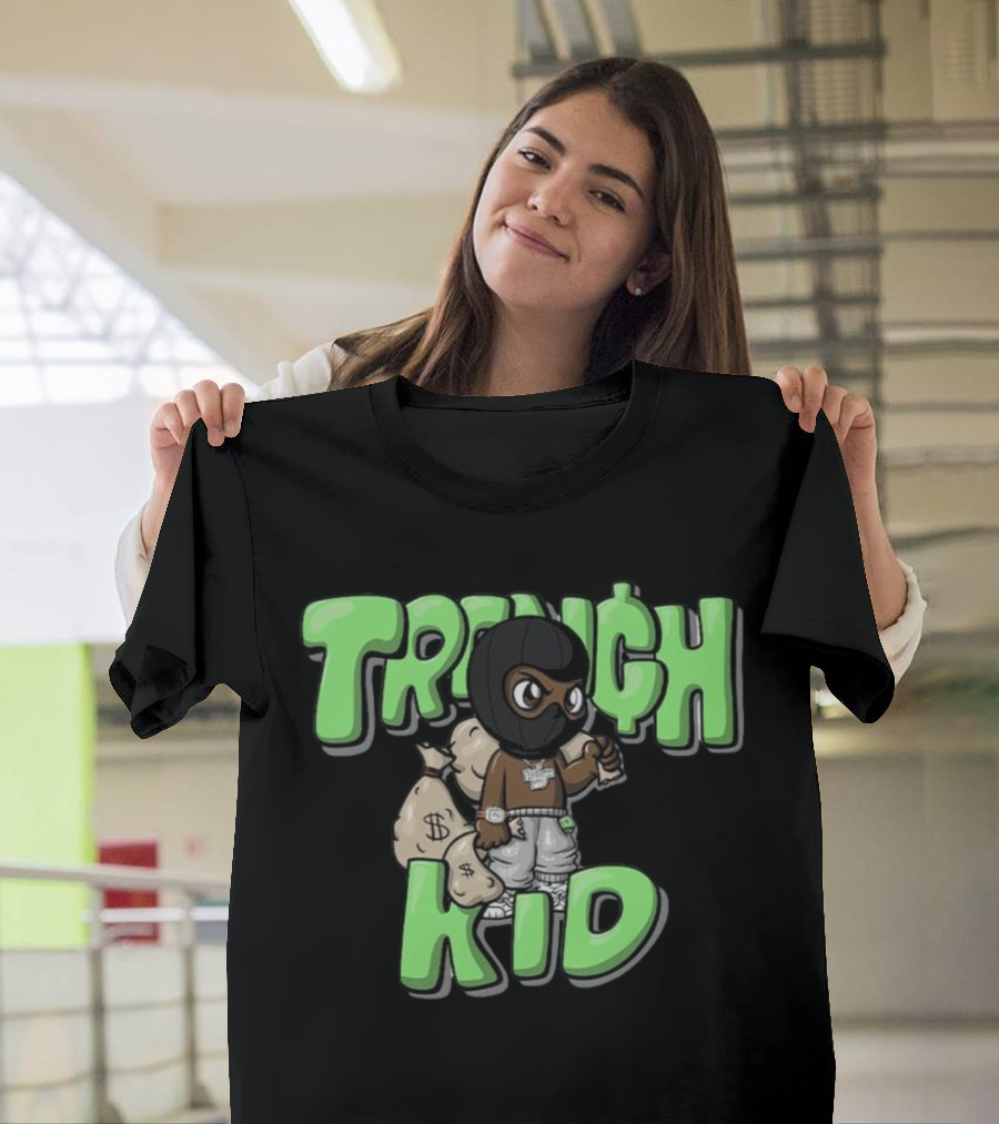 Lil Tjay Trench Kid Black Mask Money Bag T-Shirt