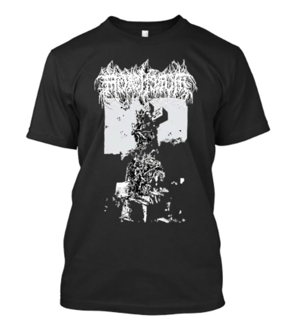 Mortiferum Burial Stone Cross Death Metal Band Logo With Gothic Cemetery T-Shirt