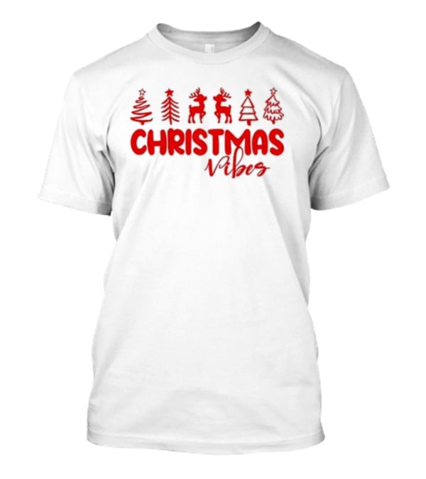 Christmas Vibes Festive Trees And Reindeer T-Shirt