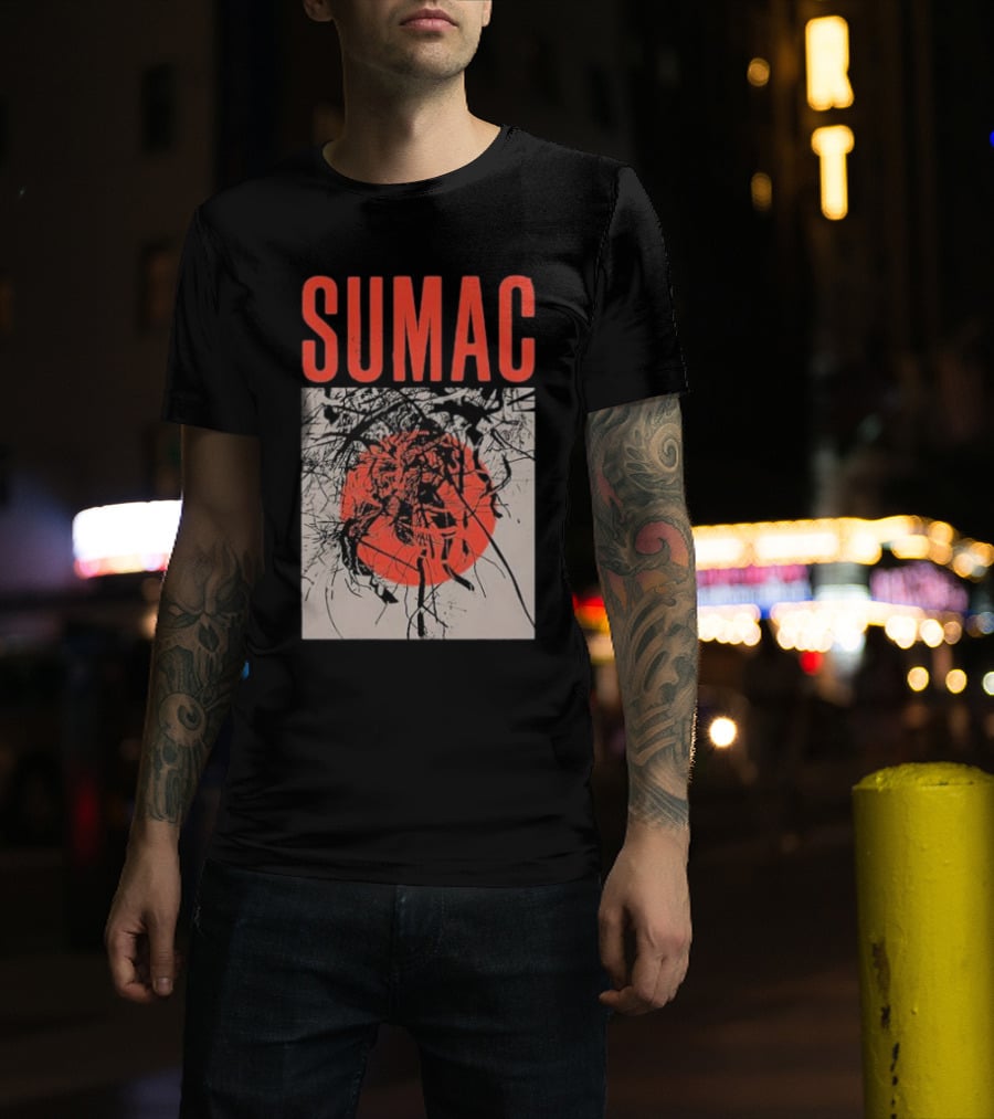 Sumac Shadow Art With Red Circle And Black Lines T-Shirt
