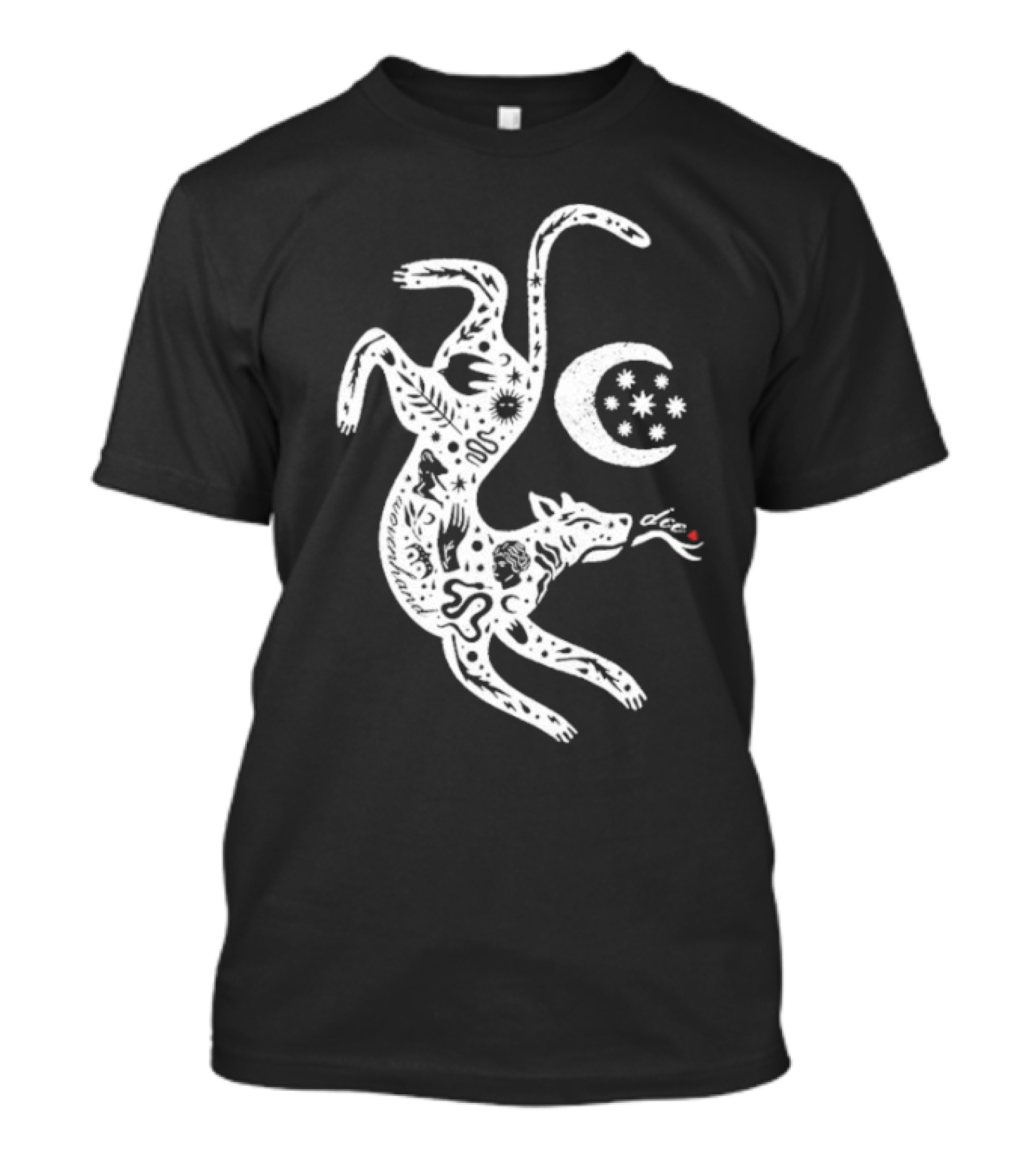 Wovenhand Alchemist Wolf With Stars And Crescent Moon T-Shirt