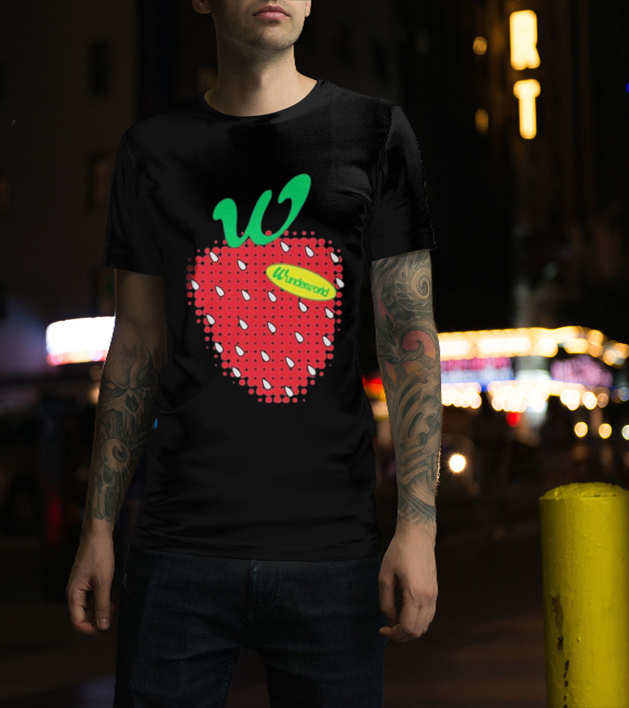 Wunderworld Strawberry Pattern With Green Leaf Initial T-Shirt