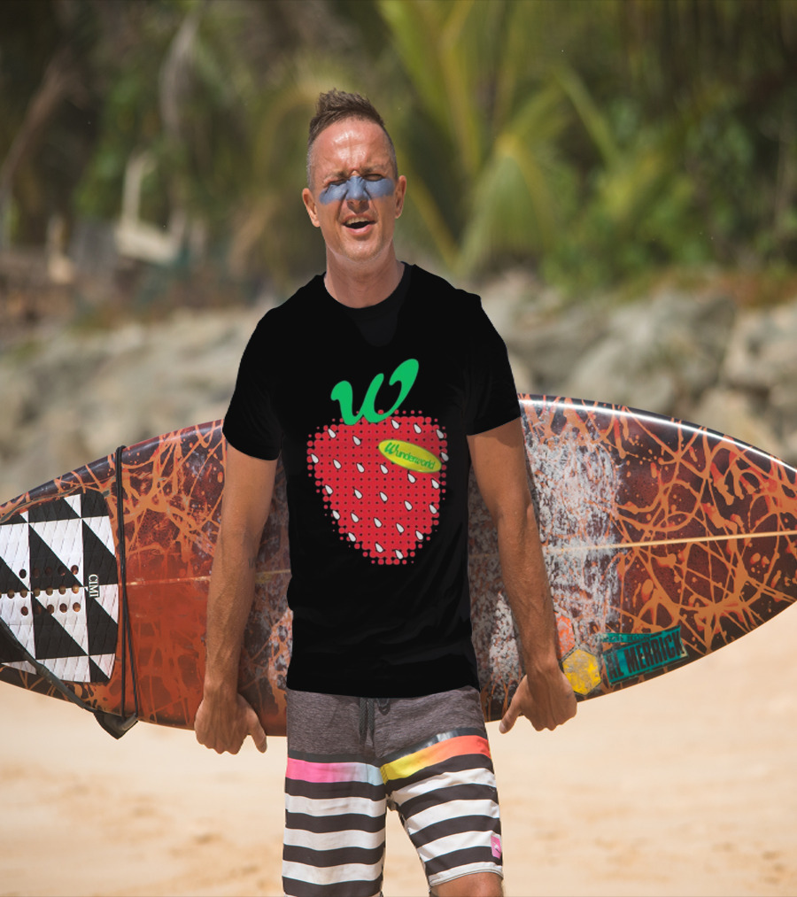 Wunderworld Strawberry Pattern With Green Leaf Initial T-Shirt