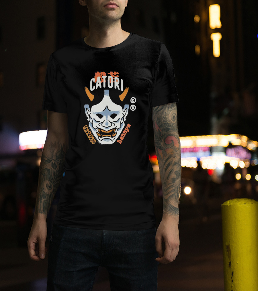 Catori Hannya Mask Face Copyright Symbol Orange Horns T-Shirt