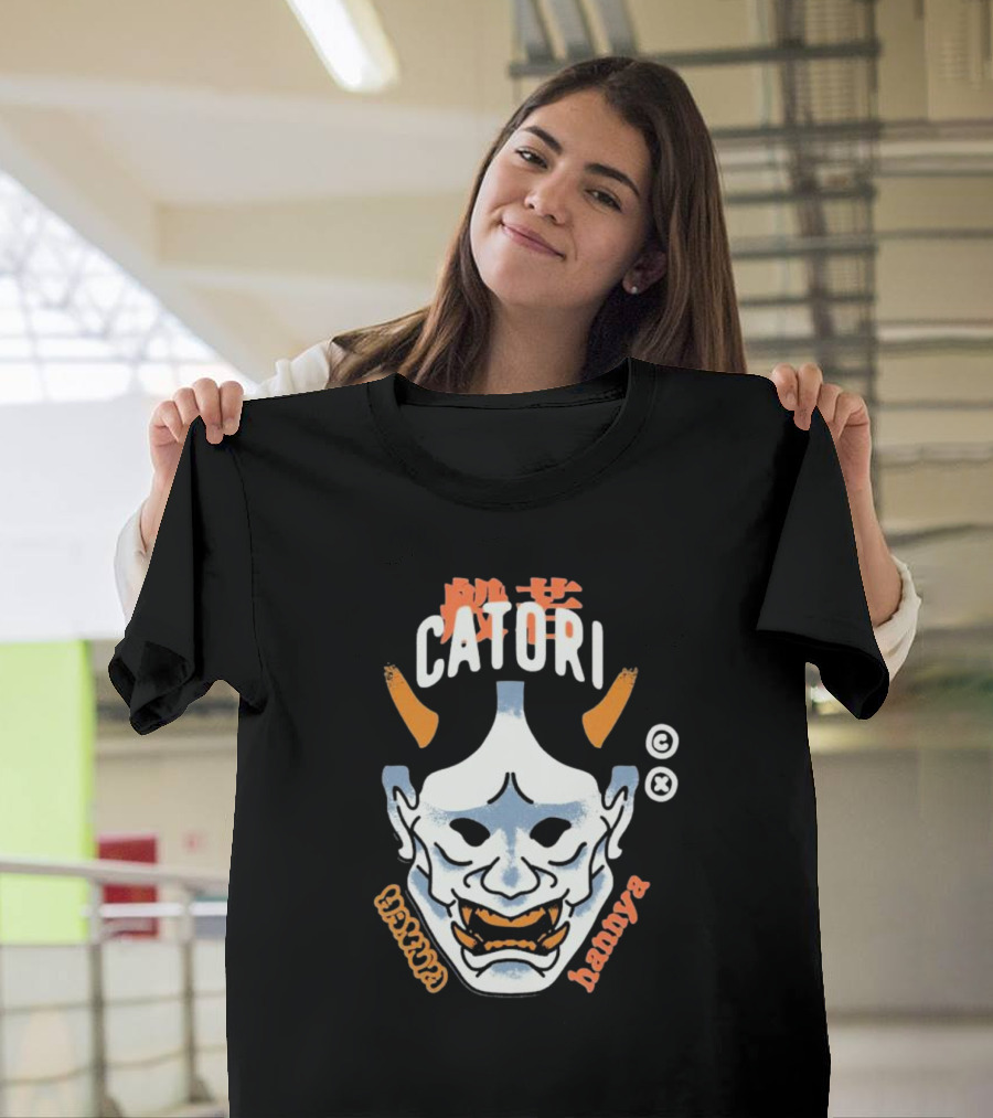 Catori Hannya Mask Face Copyright Symbol Orange Horns T-Shirt
