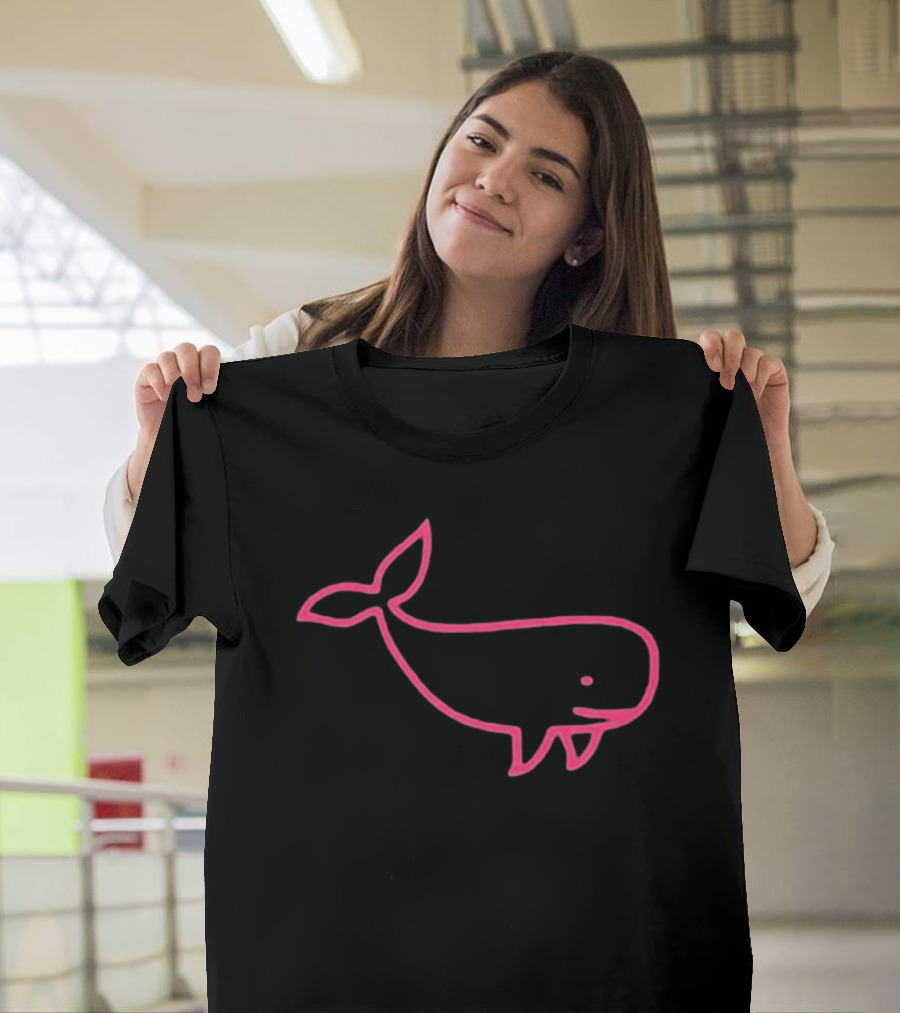 Awhalefact Big Whale Pink Outline Simple Drawing T-Shirt