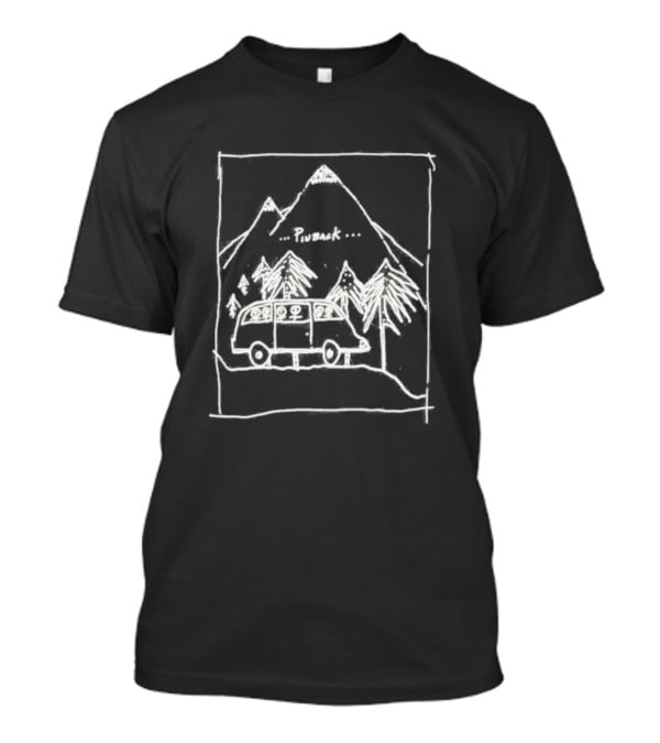 Camping Pinback Adventure With Mountain And Van In Nature Scene T-Shirt