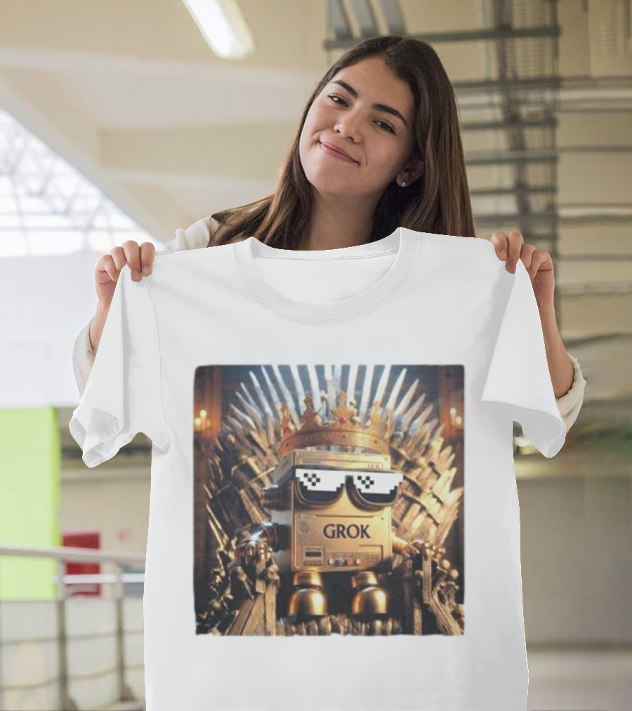 Grok Robot King on Iron Throne with Sunglasses T-Shirt