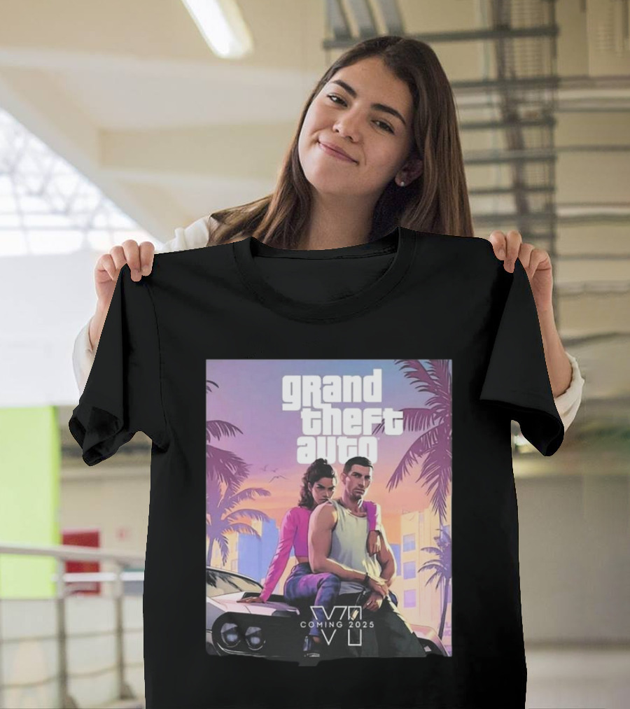 Grand Theft Auto VI Coming 2025 Retro Vice City Vibes Palm Trees Car T-Shirt