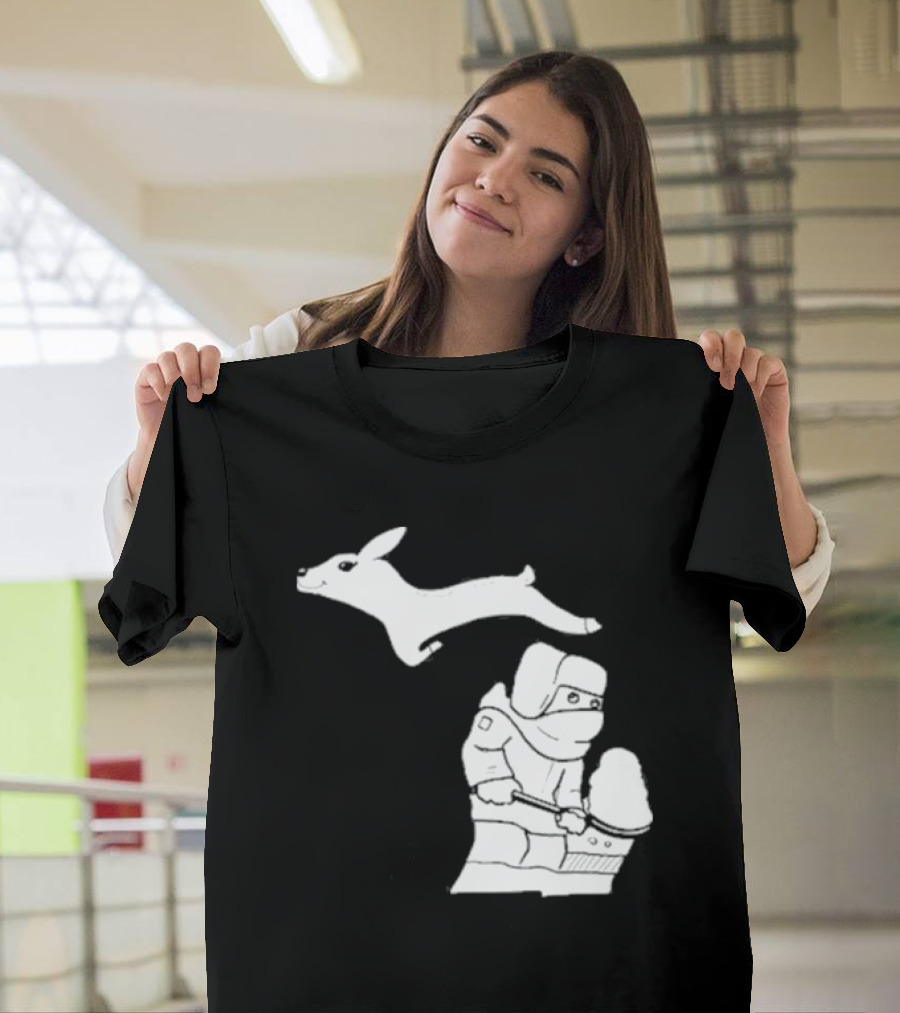 Michigan Snow Shoveling And Skiing Hare T-Shirt