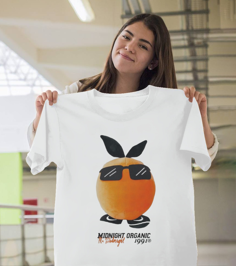 Midnight Organic Mr. Midnight 1991 Orange Character with Sunglasses T-Shirt