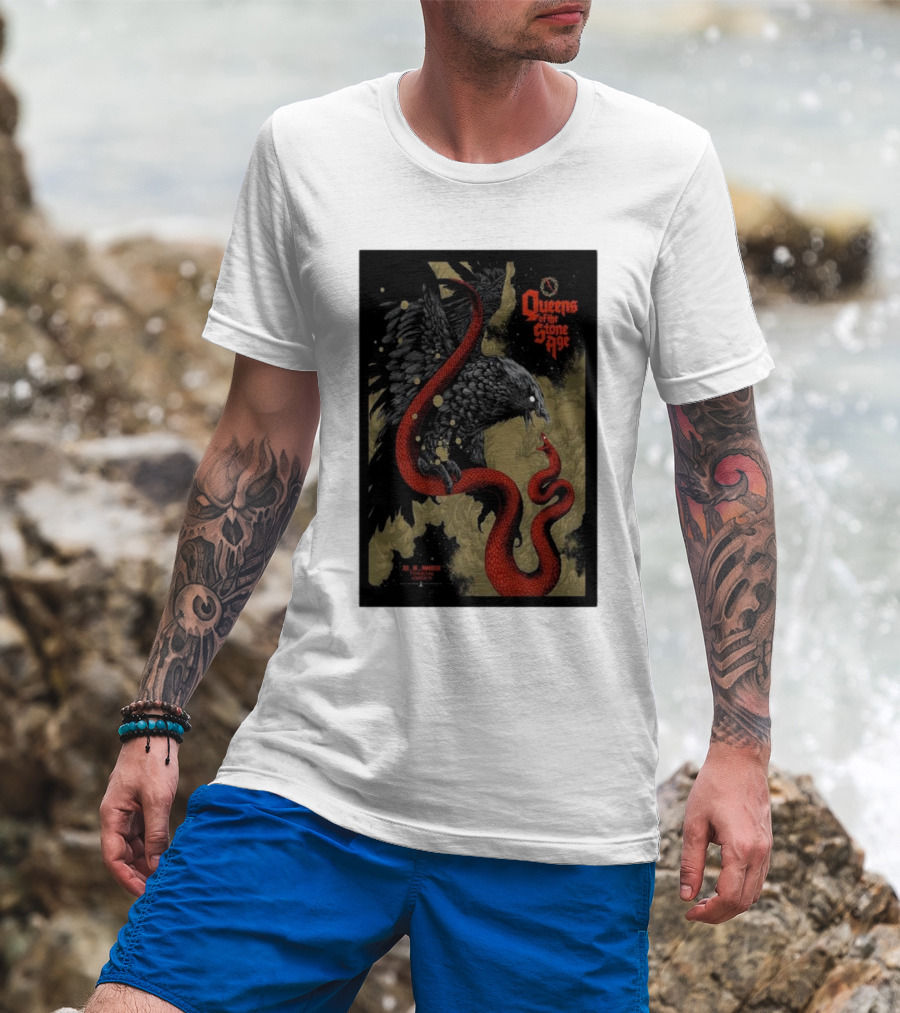 Queens Of The Stone Age R Mederos Art With Red Snake And Black Bird December 9 T-Shirt
