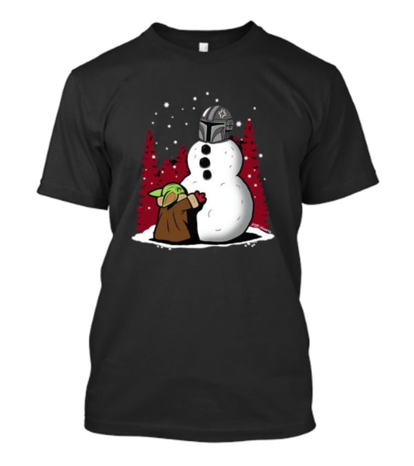 The Best Snowman In The Parsec Yoda Hugs Snowman Mandalorian Helmet Snow Star Wars T-Shirt