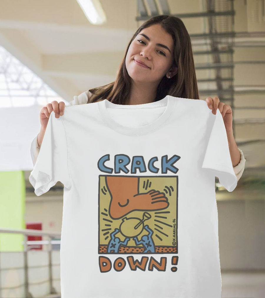 Vintage 1986 Keith Haring Crack Down Foot Stomping Figure T-Shirt