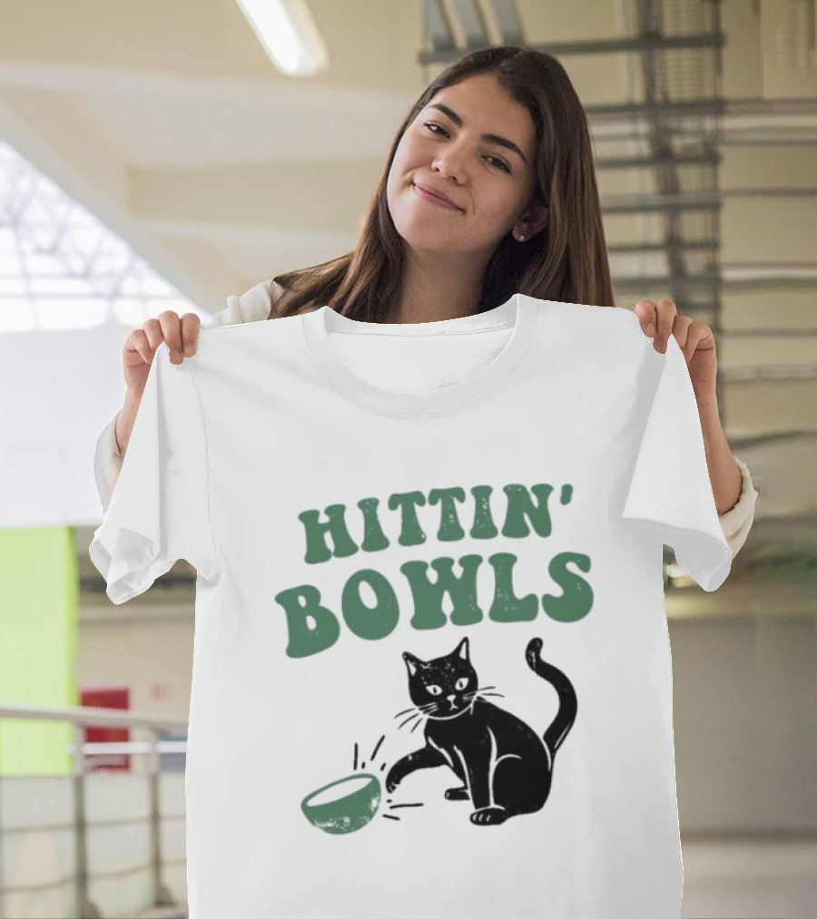 Hittin' Bowls Cat Playfully Knocking Over Item T-Shirt