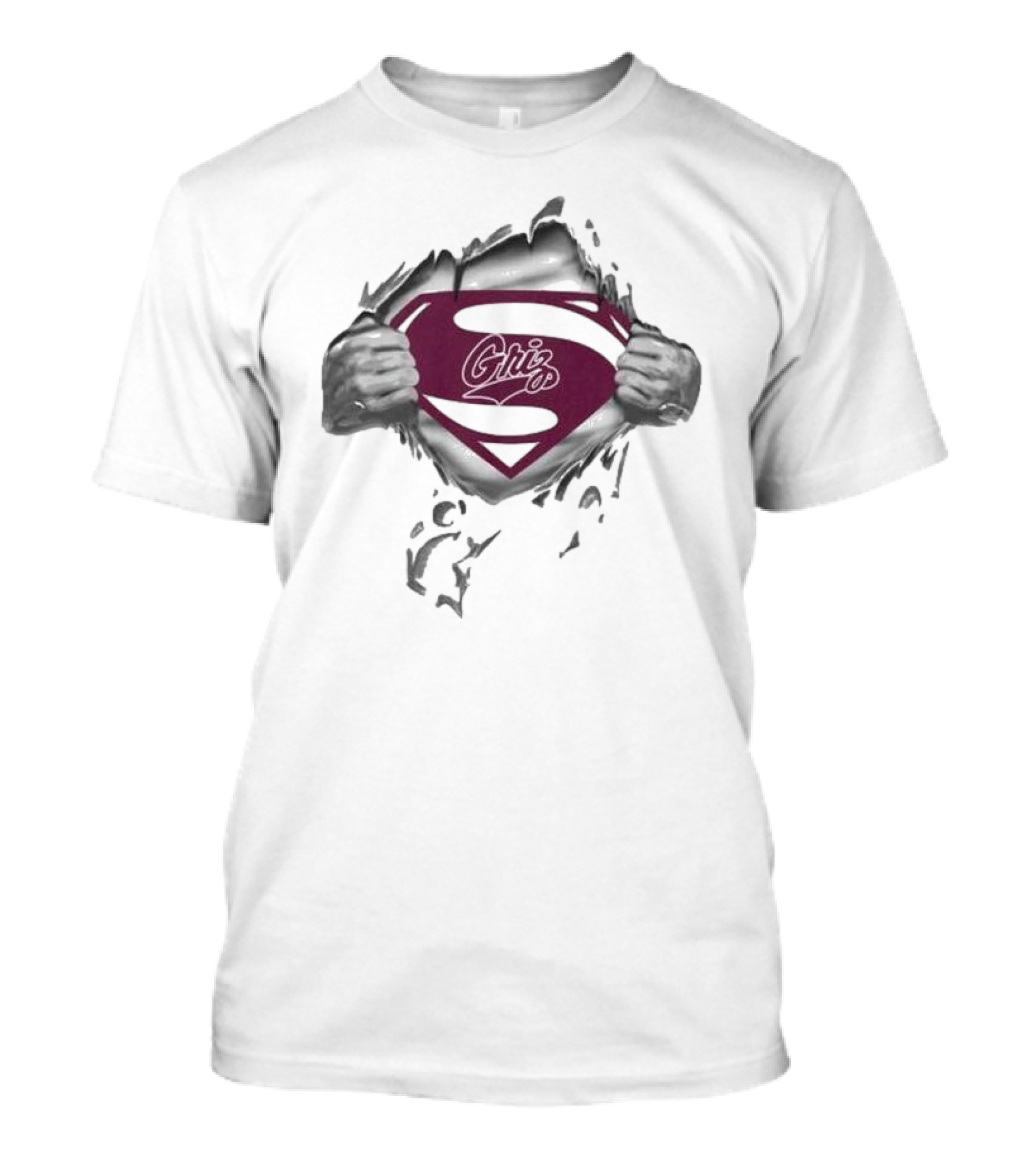 Montana Grizzlies Griz Superman Symbol Inside Ripped Chest T-Shirt