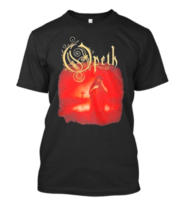 Opeth Still Life Gothic Red Cloaked Figure And Cross T-Shirt
