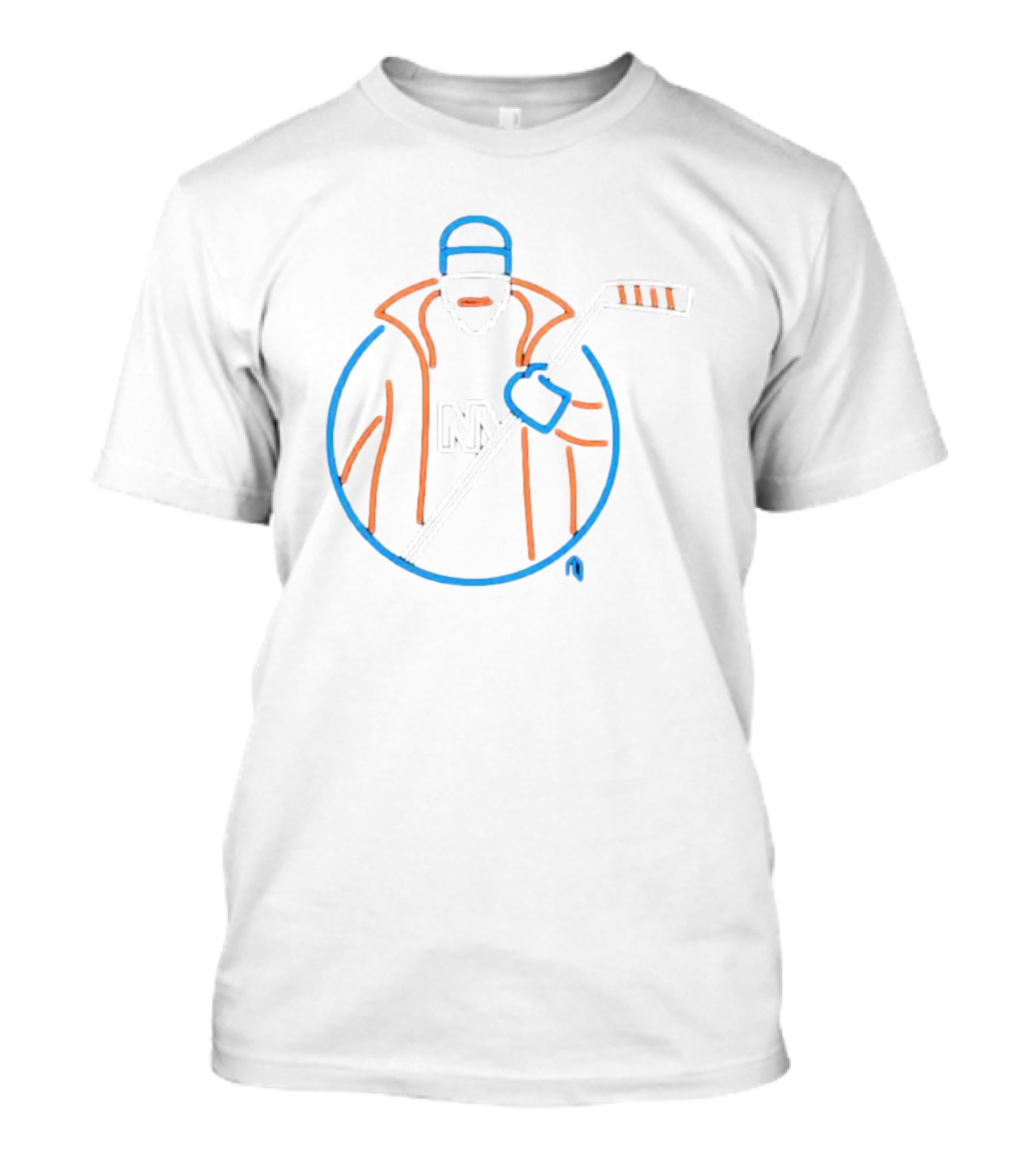 Fisherman Neon NY Hockey Icon With Stick And Coat T-Shirt