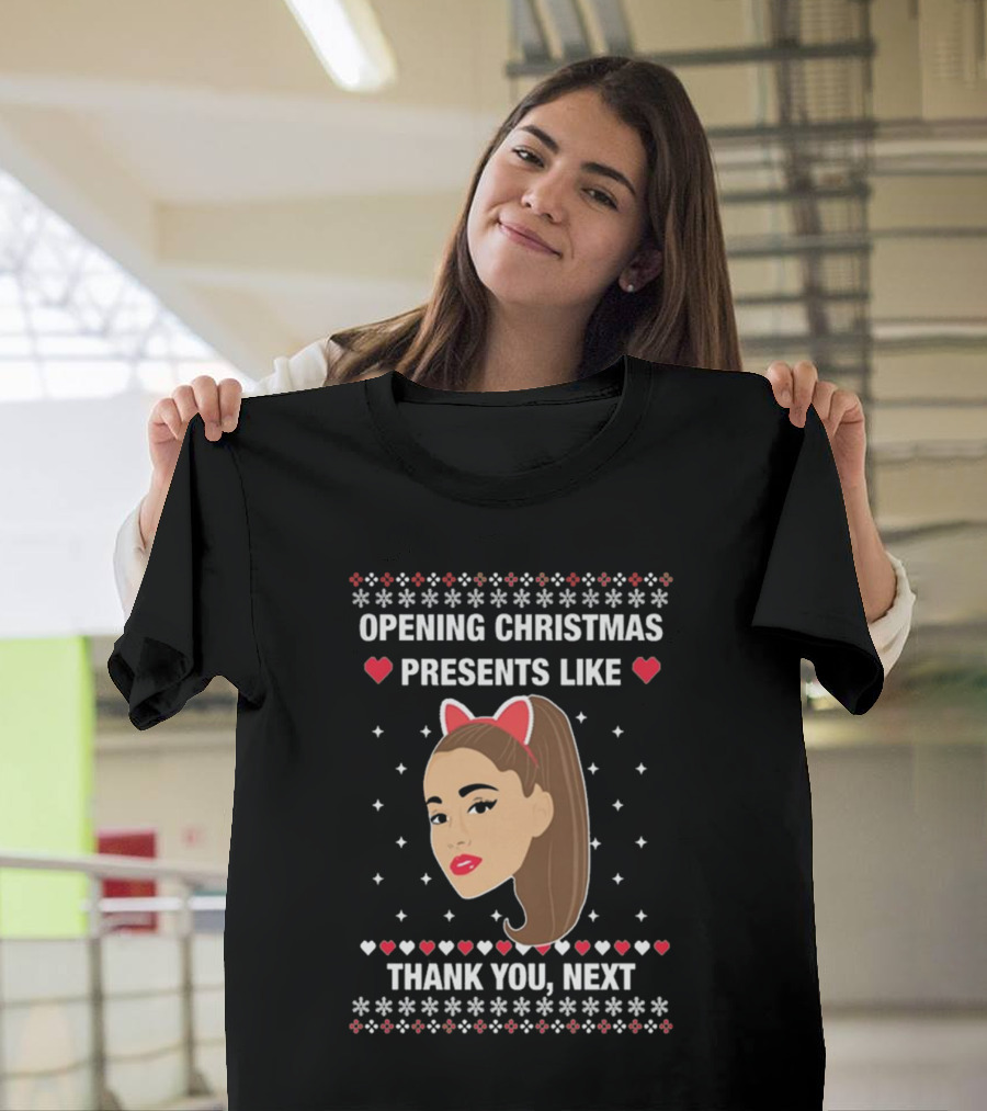 Opening Christmas Presents Like Thank You Next Ariana Grande Cat Ears T-Shirt