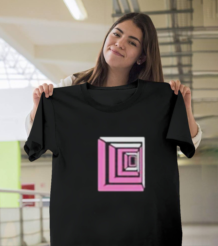 Shoplucid Pink Geometric Square Optical Illusion T-Shirt
