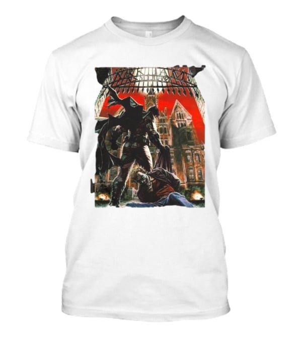 Batman Arkham Asylum Gothic Gate Dynamic Red Background Scene T-Shirt