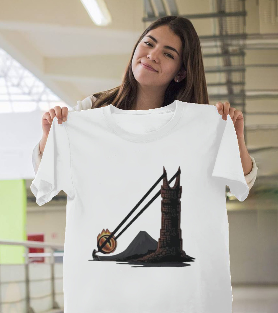 Dark Slingshot Eye Tower with Mountain in Background T-Shirt