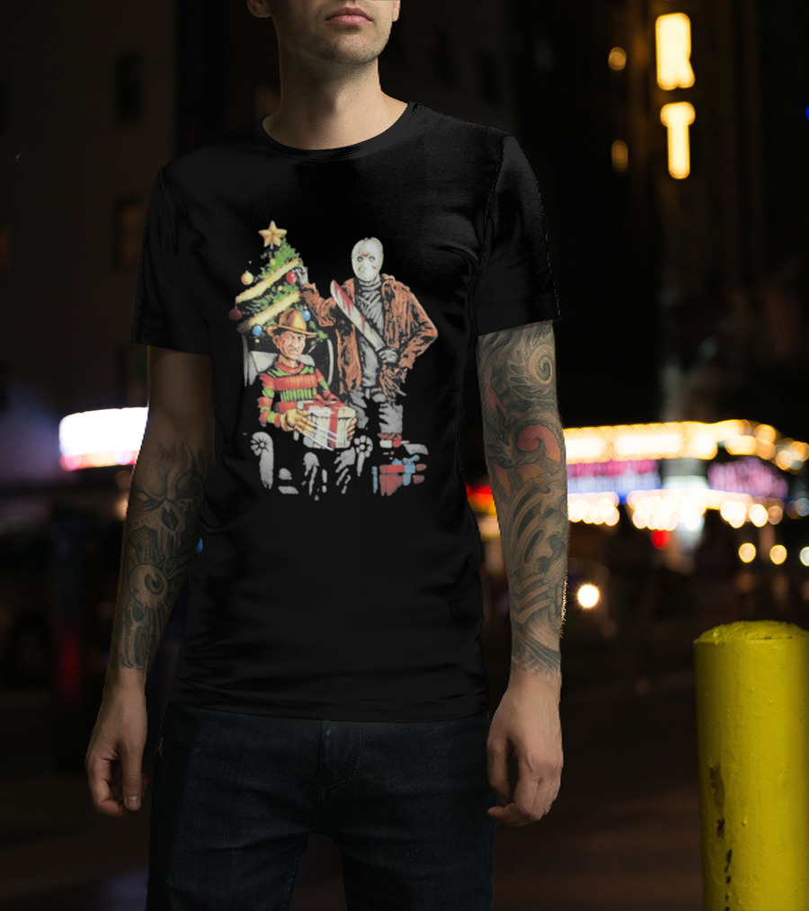Jason Voorhees Freddy Krueger Christmas Horror Icons Holiday Scene T-Shirt