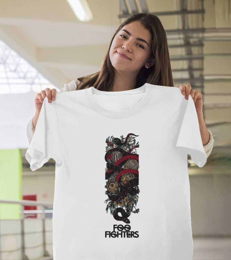 Foo Fighters Floral and Snake Imagery Dark T-Shirt