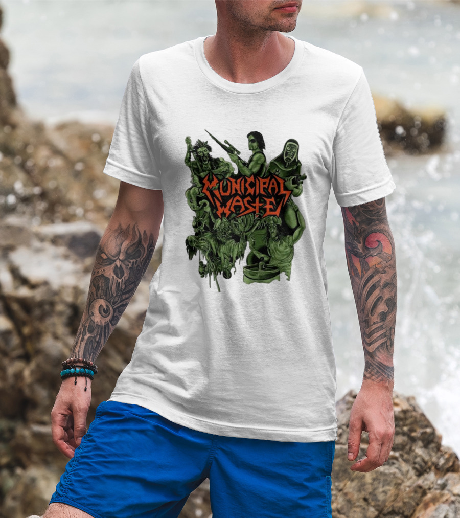 Municipal Waste Zombie Collage With Gas Masks And Weapons T-Shirt