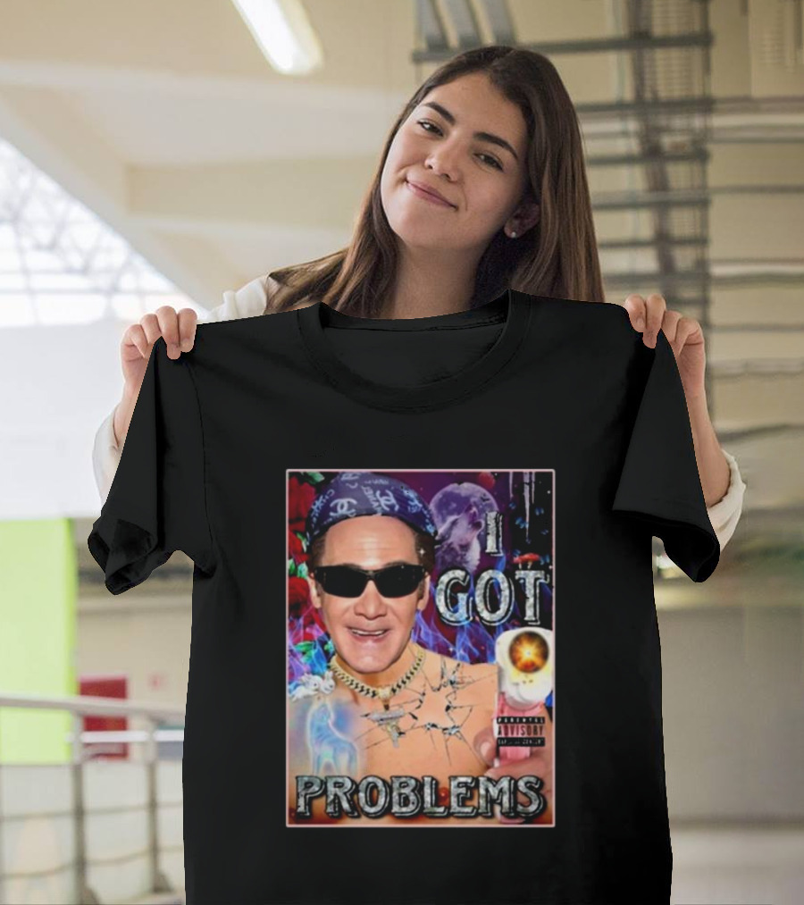 The Jersey Outlaw I Got Problems Colorful Portrait With Sunglasses And Explosive Background T-Shirt