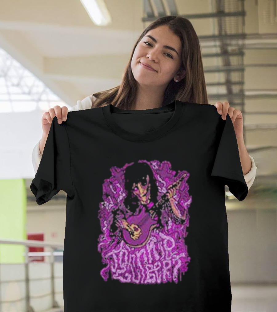 Zombie Johnnie Guilbert Playing Guitar with Purple Background T-Shirt