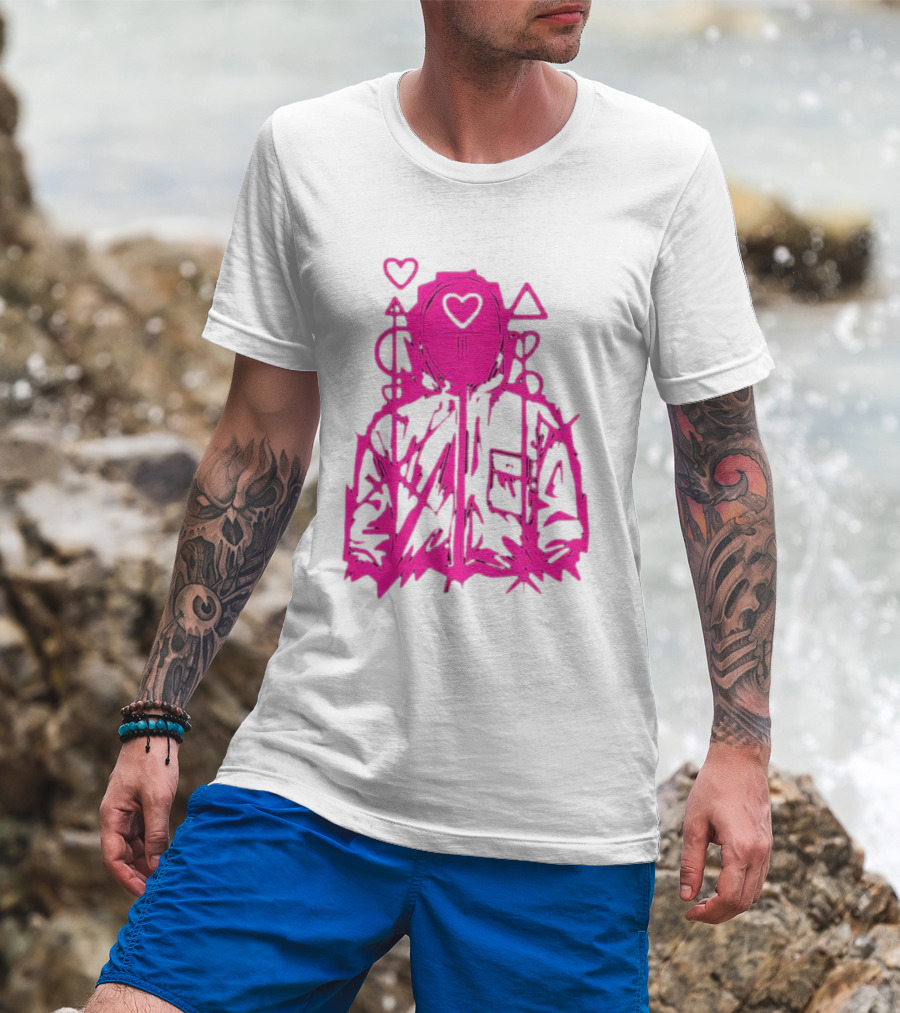 Squid Game Pink Hooded Circle Heart Triangle Symbols T-Shirt