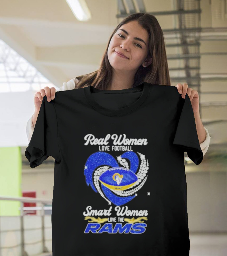 Real Women Love Football Smart Women Love The Rams Diamond Heart T-Shirt